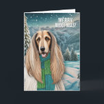 メリーWoofmas Afghan Hound Dog in Winter Scarf シーズンカード<br><div class="desc">青メリーと緑の冬のスカーフでこのかわいこちゃんを愛することを確信しているアフガンハウンド犬の品種の恋人のための甘い休日の挨拶のウーフマス。</div>