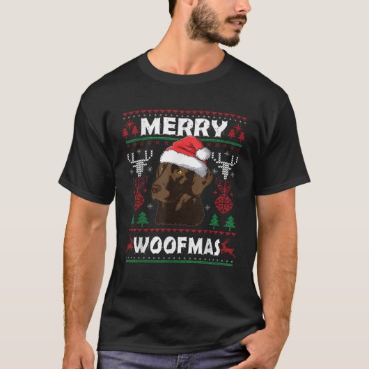 メリーWoofmas Chocolate Labサンタクロース犬キリスト Tシャツ (正面)