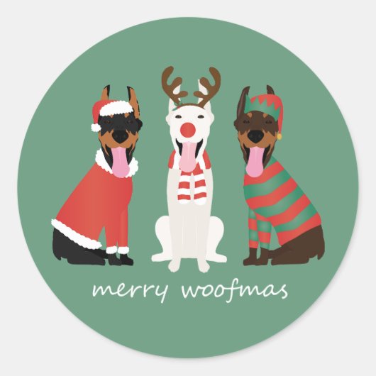 メリーWoofmas Dobermann Christmas Dogs ラウンドシール (正面)