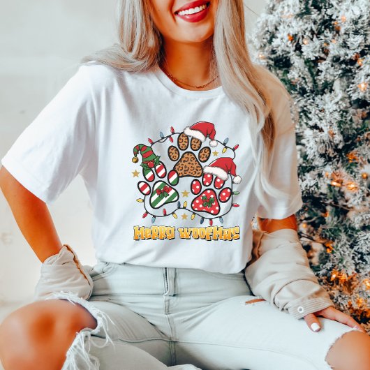 メリーWoofmas Pawプリントクリスマス女子Tシャツ Tシャツ