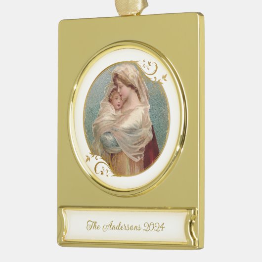 メリ賛美ーベビーイエス宗教的なクリスマス ゴールドプレートバナーオーナメント (左)