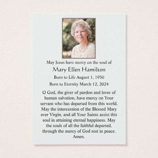 メリ賛美ー葬儀カトリック記念祈りの言葉カード (裏面)