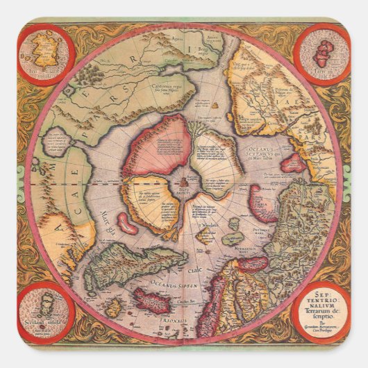 メルカトルによる北極地図の古地図 スクエアシール (正面)