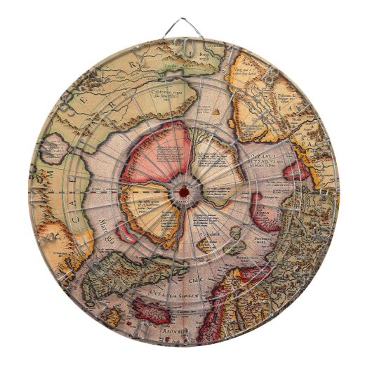 メルカトルによる北極地図の古地図 ダーツボード (正面)