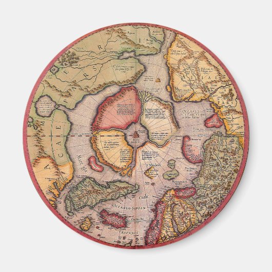 メルカトルによる北極地図の古地図 マグネット (正面)