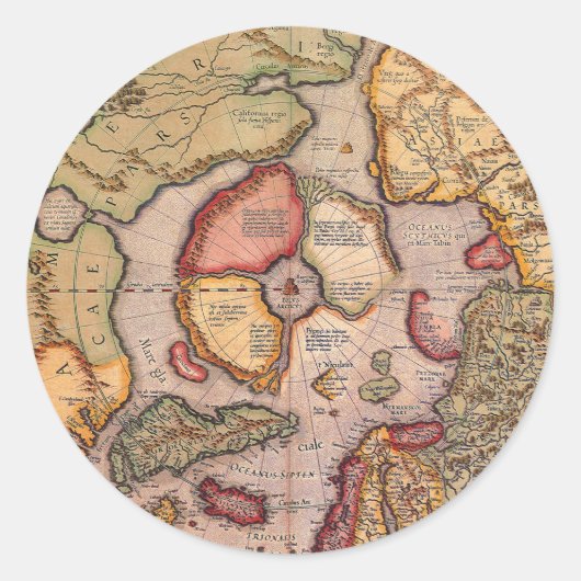 メルカトルによる北極地図の古地図 ラウンドシール (正面)