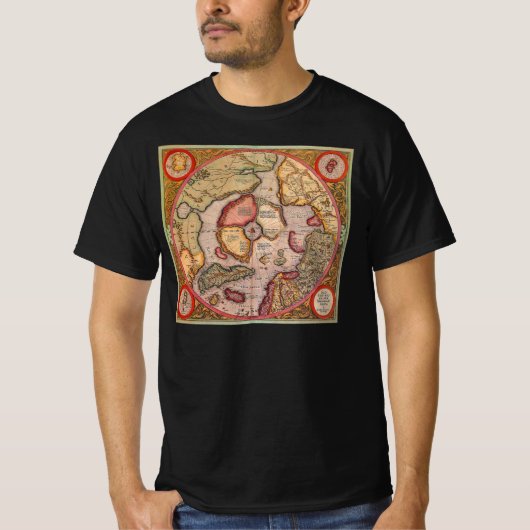 メルカトルによる北極地図の古地図 Tシャツ (正面)