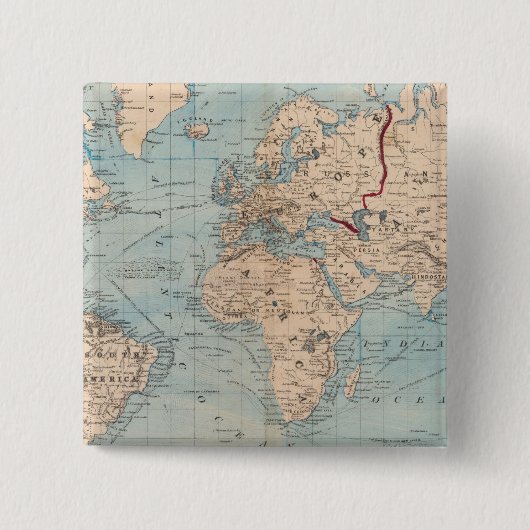 メルカトルの投影上の世界の地図 缶バッジ (正面)
