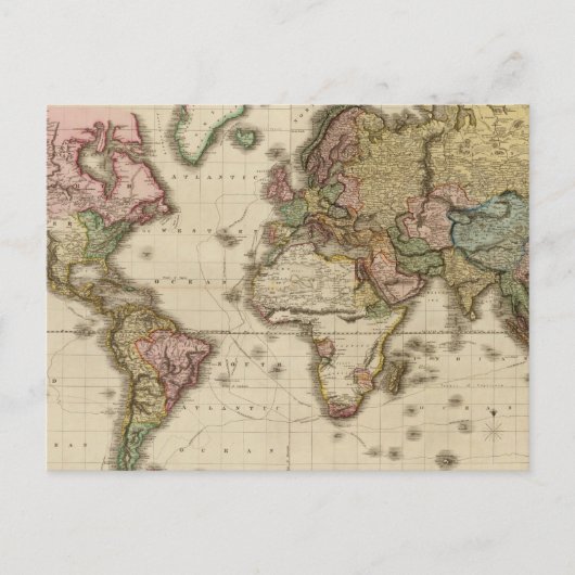 メルカトル図法による世界地図 ポストカード (正面)