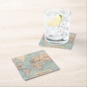 メルカトル図法の世界の地図 スクエアペーパーコースター (インサイチュ)