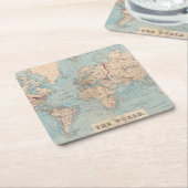 メルカトル図法の世界の地図 スクエアペーパーコースター (アングル)