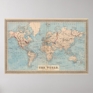 メルカトル図法の世界の地図 ポスター