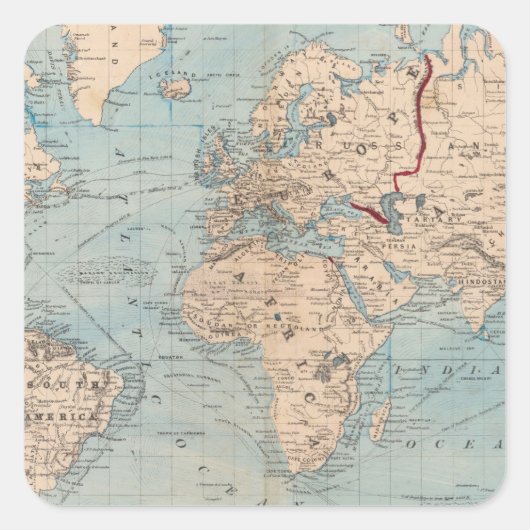 メルカトル図法の世界地図 スクエアシール (正面)