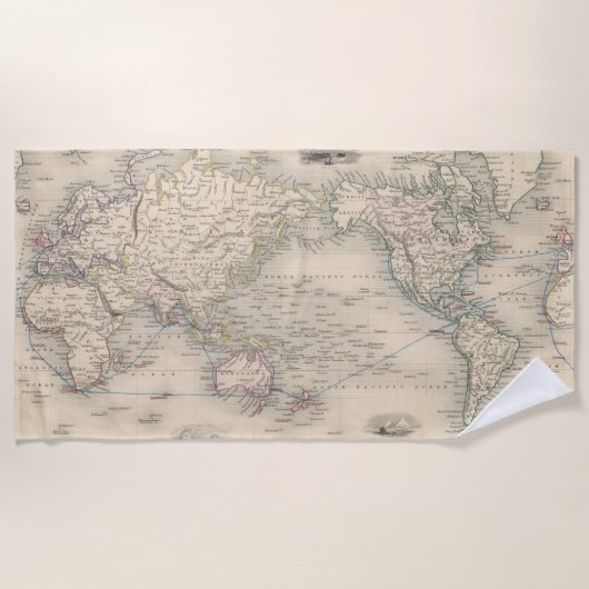 メルカトル図法の世界 ビーチタオル (正面)