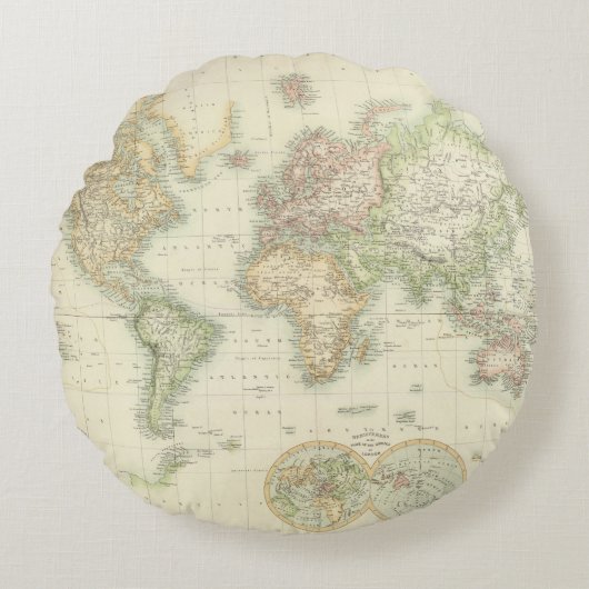 メルカトル図法の世界 ラウンドクッション (正面)