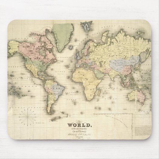 メルカトル図法| 1840年の世界 マウスパッド (正面)