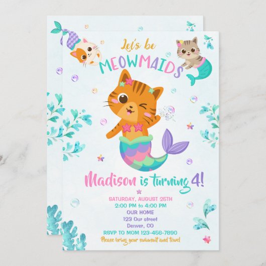 メルキッテン誕生日の招待ガールマジカルパーティー 招待状 (正面/裏面)