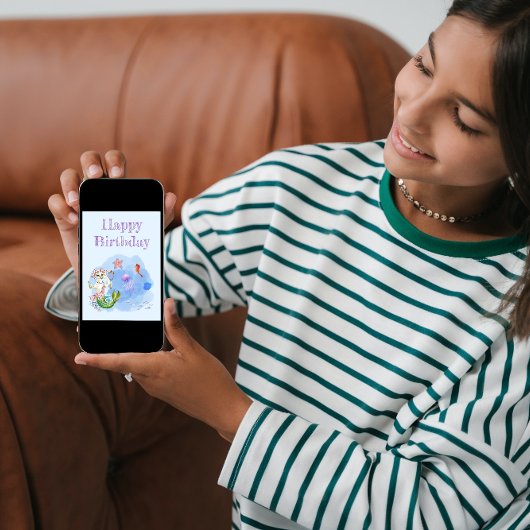 メルキャットライトブルー猫マーメイド誕生日カード シーズンカード