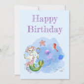 メルキャットライトブルー猫マーメイド誕生日カード シーズンカード (正面)