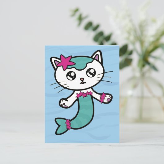 メルキャット・マーメイド猫のかわいいハガキ ポストカード (スタンド正面)