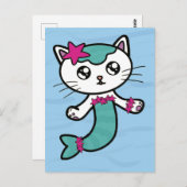 メルキャット・マーメイド猫のかわいいハガキ ポストカード (正面/裏面)