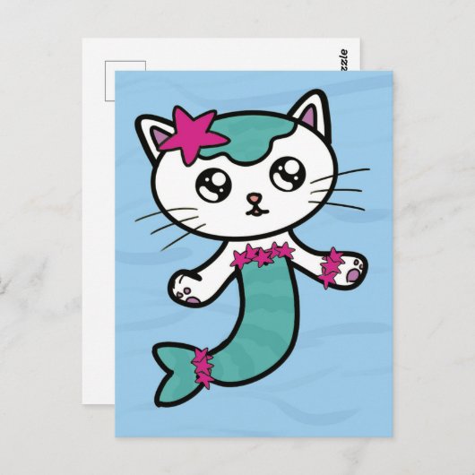 メルキャット・マーメイド猫のかわいいハガキ ポストカード (正面/裏面)