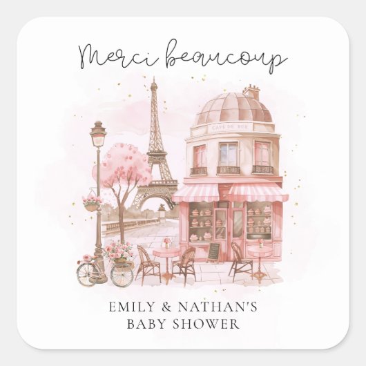 メルシーボークープターカフェベビーシャワーありがとう スクエアシール (正面)