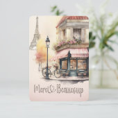 メルシーボークープターフランスのパリカフェベビーシャワー サンキューカード (スタンド正面)