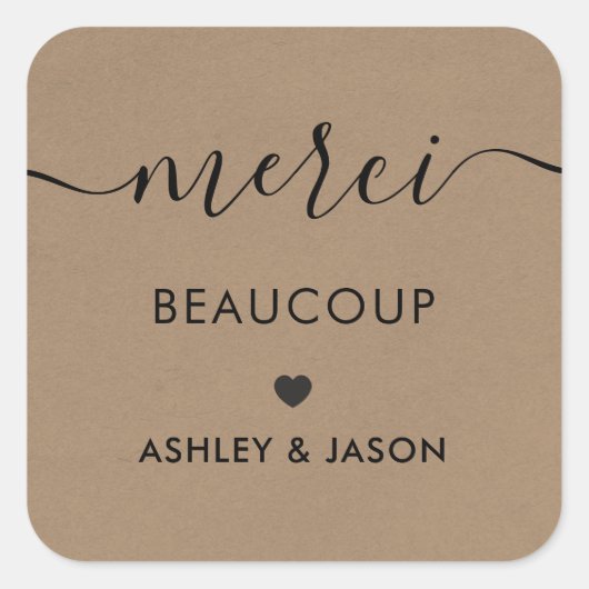 メルシーボークー結婚トラベルの感謝ラベル、クラフト スクエアシール (正面)