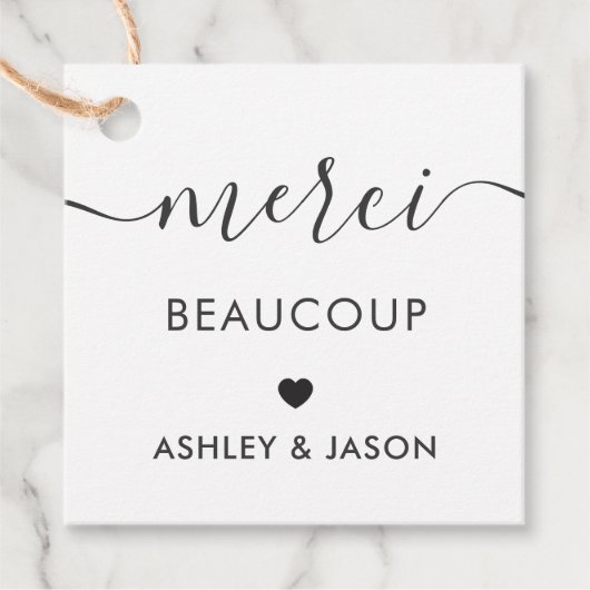 メルシーボークー結婚トラベルの感謝ラベル、クラフト フェイバータグ (正面)