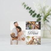 メルシーボークー3枚の写真エレガントな結婚式 インビテーションポストカード (スタンド正面)