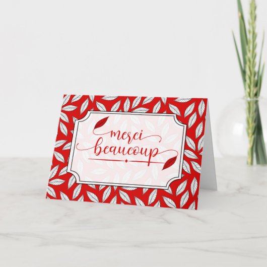 メルシーボーフランスのクープターありがとうレッドボタニカル サンキューカード (正面)