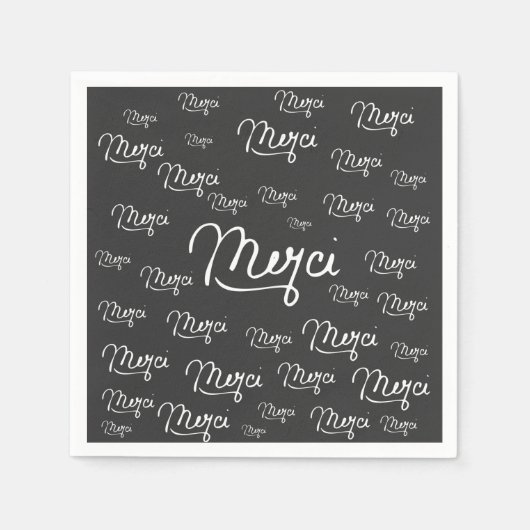 「メルシ」フランスの引用文ブラック&ホワイト柄 スタンダードカクテルナプキン (正面)