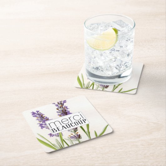 メルシ·ボークープありがとうラベンダー·紙·コースター スクエアペーパーコースター (インサイチュ)