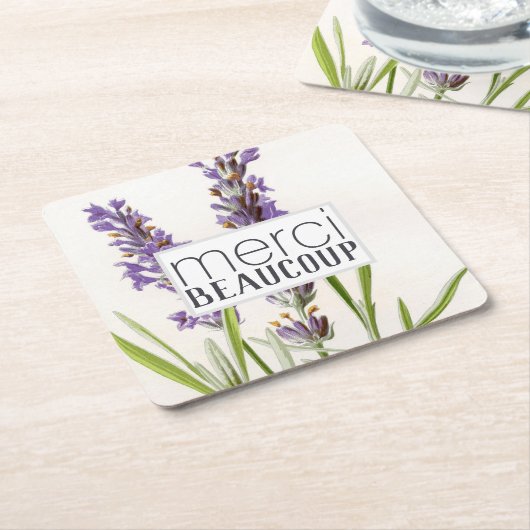 メルシ·ボークープありがとうラベンダー·紙·コースター スクエアペーパーコースター (アングル)