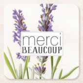 メルシ·ボークープありがとうラベンダー·紙·コースター スクエアペーパーコースター (正面)
