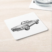 メルセデスベンツ280 slコンバーチブルカーイラストレーション スクエアペーパーコースター (アングル)