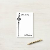 メルツポイントホワイトブラックGクレフ、 音符記号「ラマエストラ」カスタム ポストイット (デスク上)