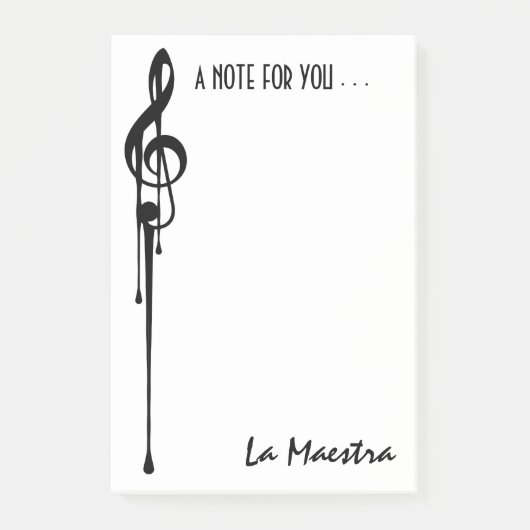 メルツポイントホワイトブラックGクレフ、 音符記号「ラマエストラ」カスタム ポストイット (正面)