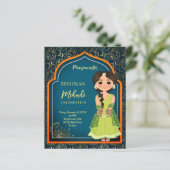 メルディインディアンアラビアデザインティール（緑がかった色）予算招待状 (スタンド正面)