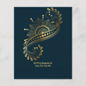 メルディインディアンアラビアデザインティール（緑がかった色）予算招待状 (裏面)