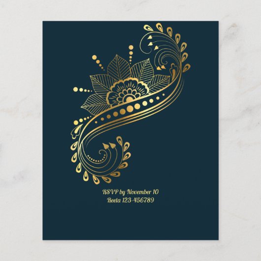 メルディインディアンアラビアデザインティール（緑がかった色）予算招待状 (裏面)