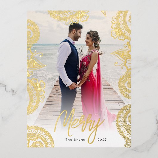 メルディフォトゴールドフォイルホリデーハガキ 箔シーズンポストカード (正面)