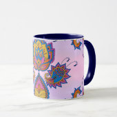 メルディブルーとパープルフローラアートブルーブリス マグカップ (正面右)