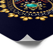 メルディブルーティール（緑がかった色）金ゴールドジュエリーペイズリーウェルカムサイン ポスター (角)