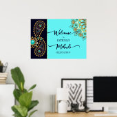 メルディブルーティール（緑がかった色）金ゴールドジュエリーペイズリーウェルカムサイン ポスター (ホームオフィス)