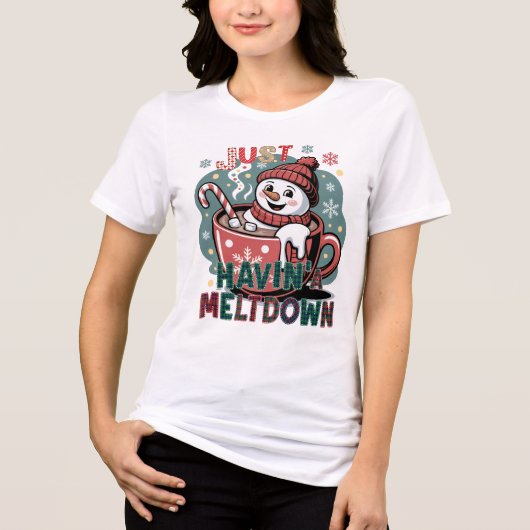 メルトダウン中 - クリスマスの雪だるま トライブレンドTシャツ (正面)