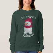 メルトダウン雪だるまおもしろいフード スウェットシャツ (正面)