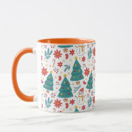 メルヘンなクリスマスツリーと雪だるまのホリデー マグカップ