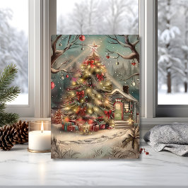 メルヘンな雪のクリスマスコテージ カード